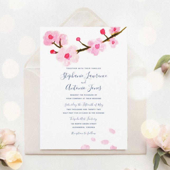 Bright Pink Cherry Blossoms Wedding Invitation (Creator Uploaded)