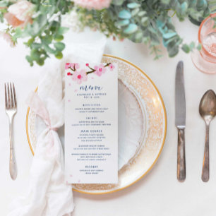 Bright Pink Cherry Blossoms Wedding Menu