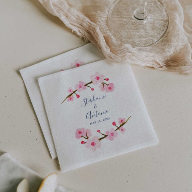 Bright Pink Cherry Blossoms Wedding Napkins (Creator Uploaded)