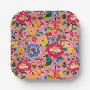 Bright Pink Chinoiserie Floral Paper Plate