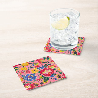 Bright Pink Chinoiserie Floral Square Paper Coaster