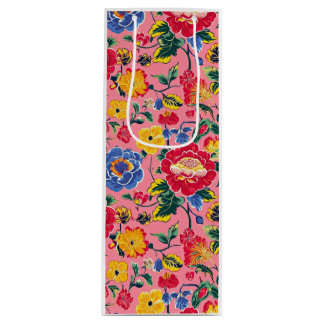 Bright Pink Chinoiserie Floral Wine Gift Bag