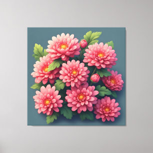 Bright Pink Chrysanthemums Bouquet Canvas Print