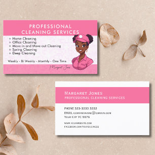 Bright Pink Cleaning Lady Cartoon Business Card