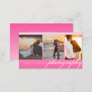 Bright Pink Collage 3-photo Photography Business Card