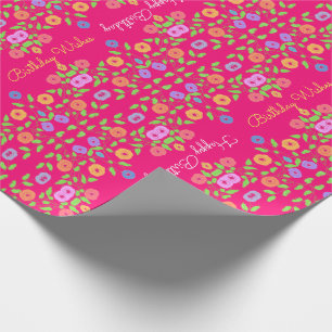 Bright Pink Colourful Floral Wrapping Paper