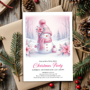 Bright Pink Coquette Snowman Digital Christmas Invitation