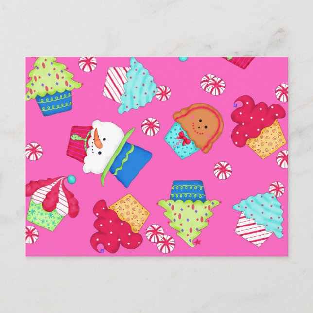 Bright Pink Cupcake Christmas Catering Promotion Holiday Postcard (Front)
