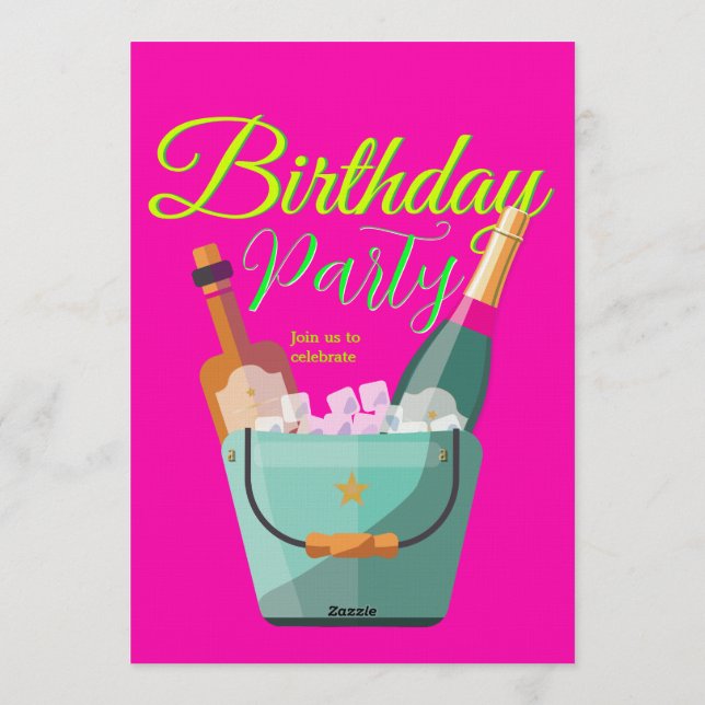 Bright Pink Custom Birthday Party Invitation (Back)