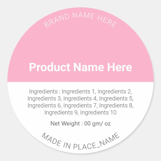 Bright Pink Custom Brand Ingredients Product Label (Front)