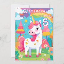 Bright Pink Cute Unicorn Birthday Invitation