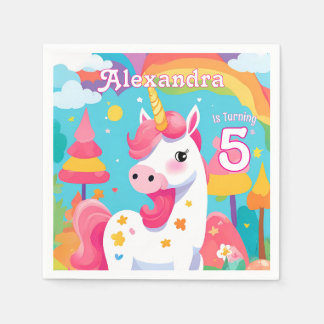 Bright Pink Cute Unicorn Birthday  Napkin