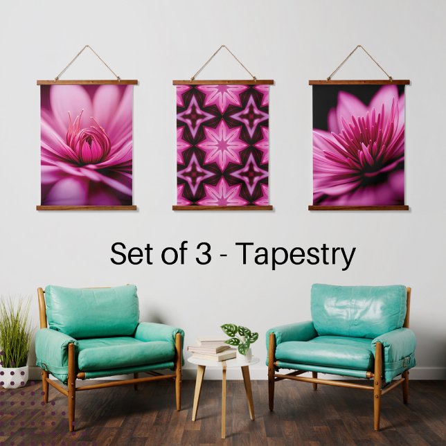 Bright Pink Dahlia, Floral, Set of 3 Hanging Tapestry (Creator Uploaded)