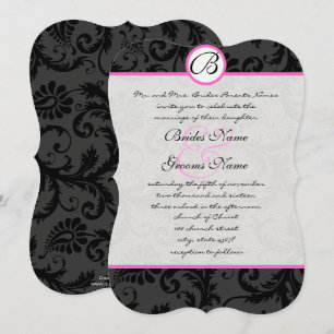 Bright Pink Damask Swirls Wedding Invitations