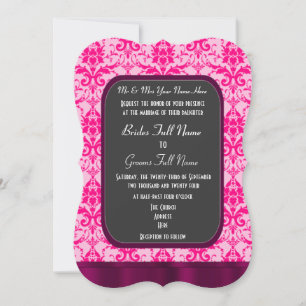 Bright pink damask wedding invitation