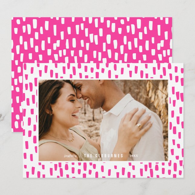 Bright Pink Dashing Photo Frame Holiday Card (Front/Back)