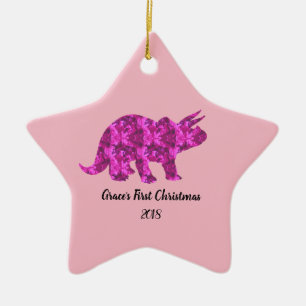 Bright Pink Dinosaur Christmas Ornament