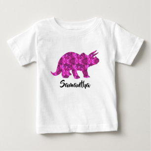 Bright Pink Dinosaur Personalised Girl Shirt