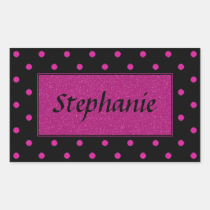 Bright Pink Dots on Black Background Rectangular Sticker