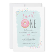 Bright Pink Doughnut Sprinkle Sweet 1st Birthday