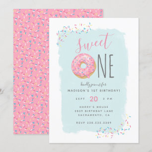 Bright Pink Doughnut Sprinkle Sweet 1st Birthday Invitation