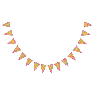 Bright pink fabric featuring vibrant floral patter bunting