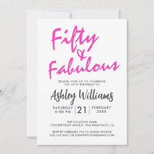 Bright Pink Fifty Fabulous 50th Birthday Party Invitation