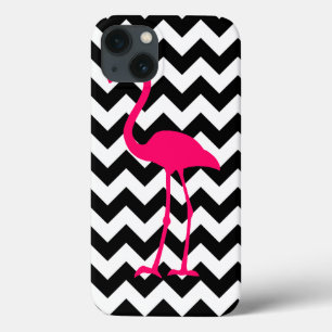 Bright Pink Flamingo Black and White Zigzag iPhone 13 Case