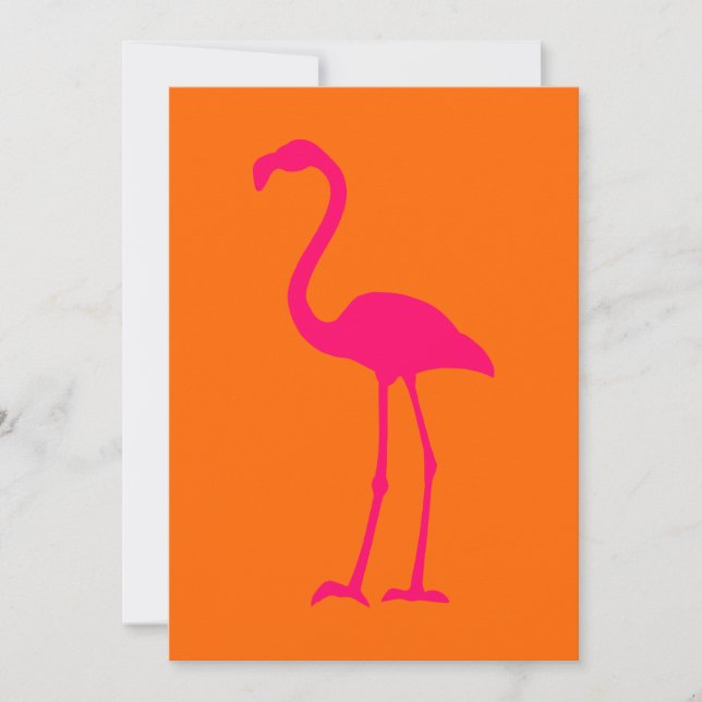 Bright Pink Flamingo on Orange Invitation (Front)