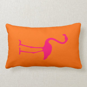 Bright Pink Flamingo on Orange Lumbar Cushion