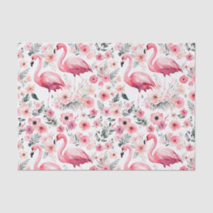 Bright Pink Flamingo Summer Floral Watercolor Tissue Paper