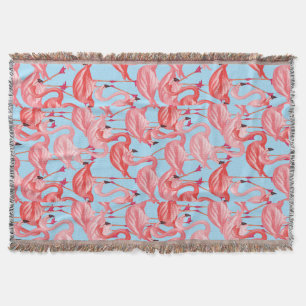 Bright Pink Flamingos On Blue 2 Throw Blanket