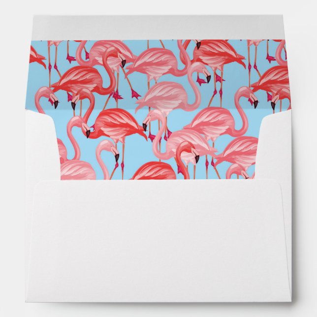 Bright Pink Flamingos On Blue Envelopes (Back (Bottom))