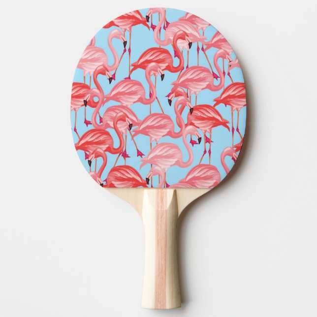 Bright Pink Flamingos On Blue Ping Pong Paddle (Front)