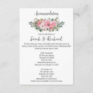 Bright Pink Floral Accommodation Wedding  Enclosure Card