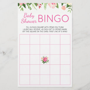 Bright Pink Floral Baby Shower Bingo Game