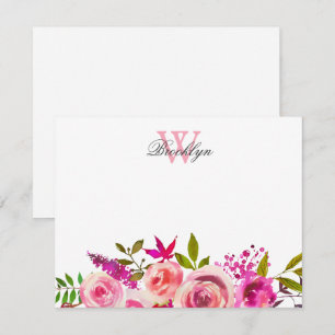 Bright Pink Floral Botanical Monogrammed Thank You Card
