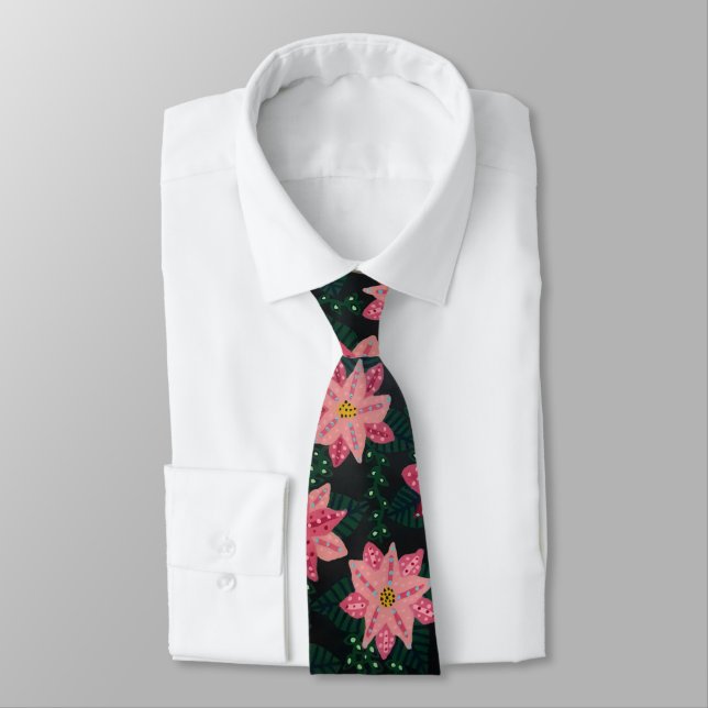 Bright Pink Floral Bouquet  Tie (Tied)