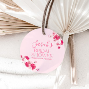 Bright Pink Floral Bridal Shower Favour Tag Round