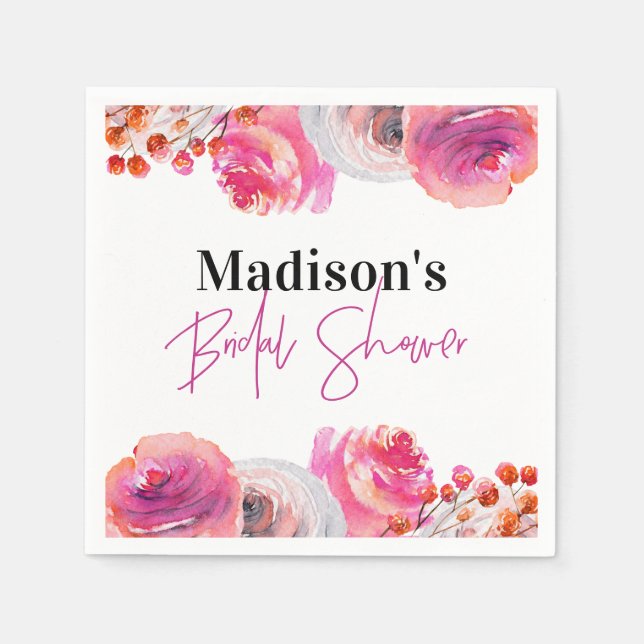 Bright Pink Floral Bridal Shower Napkin (Front)
