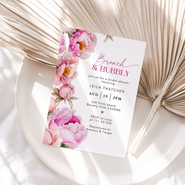  Bright pink floral brunch and bubbly bridal Invitation (Creator Uploaded)