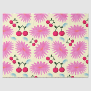 Bright Pink Floral Cherry Pattern Cute Kawaii Tissue Paper