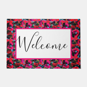 Bright pink floral doormat