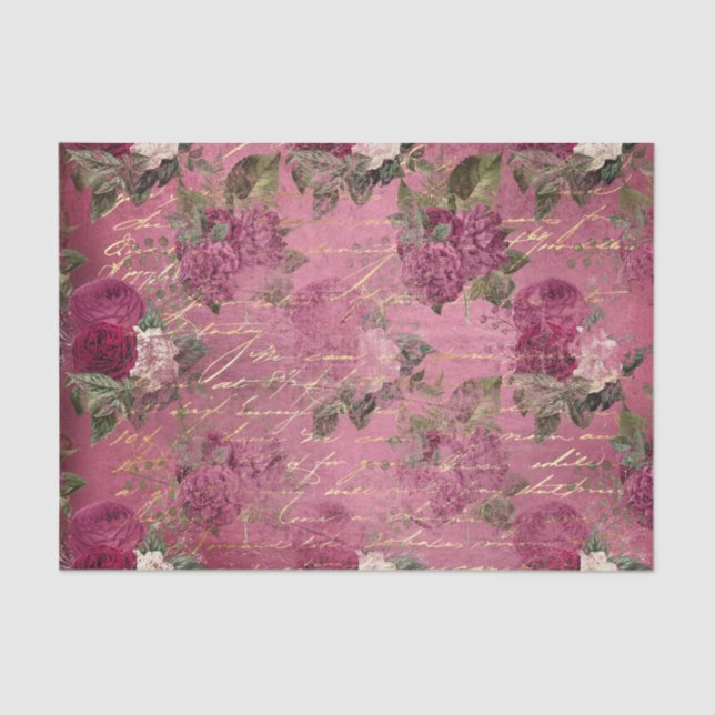 Bright Pink Floral Ephemera Tissue Paper (Front)