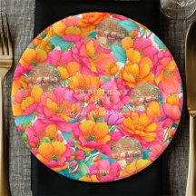 Bright Pink Floral Gold Disco Ball Birthday Party