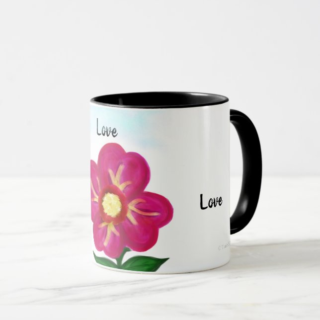 Bright Pink Floral Love Typography  Mug (Front Right)