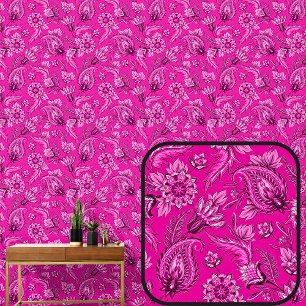 Bright  Pink  Floral Paisley Elegant  Wallpaper