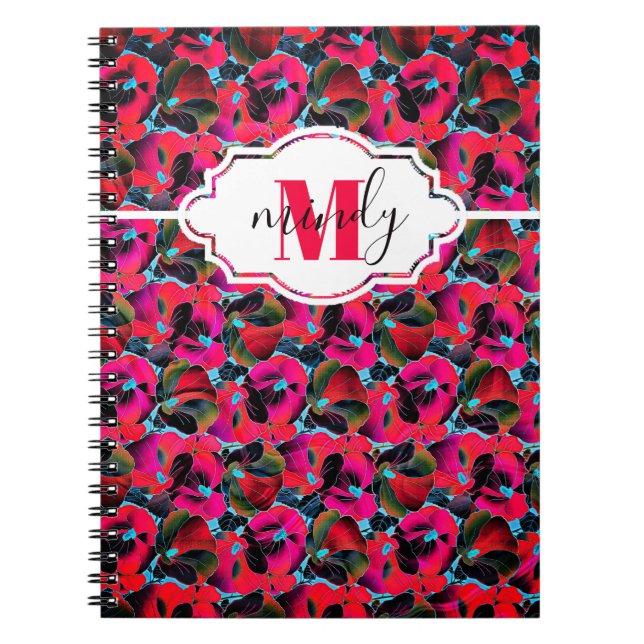 Bright pink floral personalized  notebook (Front)
