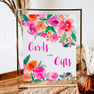 Bright pink floral script bridal shower sign