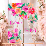 Bright pink floral script bridal shower welcome  acrylic sign<br><div class="desc">Bright hot pink floral script bridal shower welcome transparent sign featuring pretty hand painted bold pink,  orange red blooms flowers and greenery. Perfect for fall boho themed bridal shower garden party. With a modern script typography.</div>